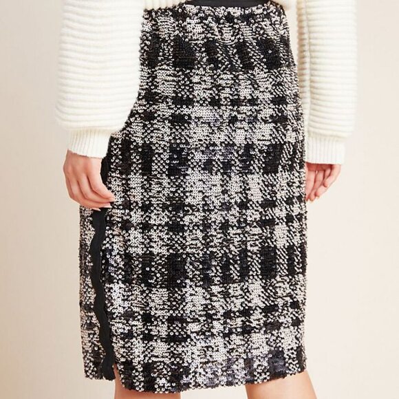 Anna Sui Sequin Pencil Skirt XS Black Plaid Anthropologie - Picture 14 of 16